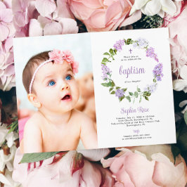 Invitation Fleurs Lilac Rustiques Photo Girl Baptême