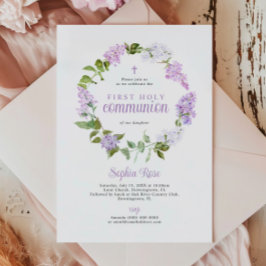 Invitation Fleurs Lilac Rustiques Première Communion Sainte