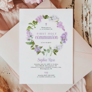 Invitation Fleurs Lilac Rustiques Première Communion Sainte