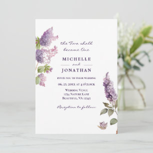 Invitation Fleurs Lilac simples Verdure Mariage chrétien