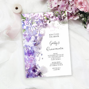 Invitation Fleurs Lilac violet Aquarelle Quinceanera Party