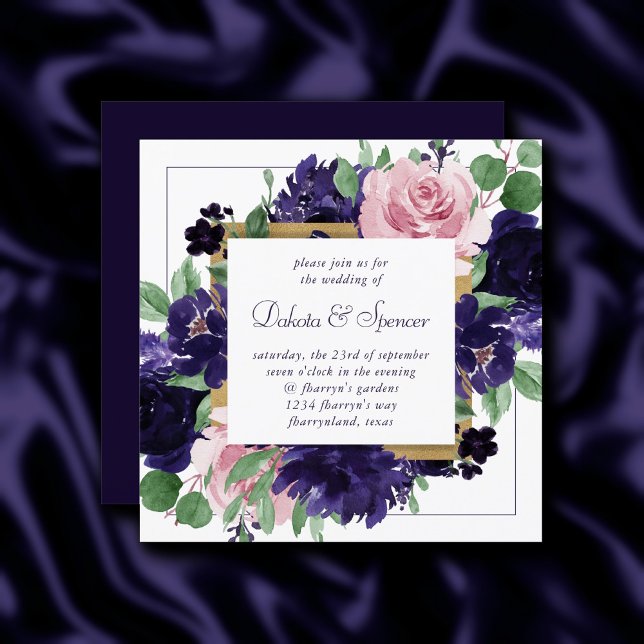 Invitation Fleurs luxuriantes | Couronne d'or rose et violet (Créateur téléchargé)