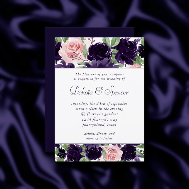 Invitation Fleurs luxuriantes | Garland de bouquet pourpre et (Créateur téléchargé)