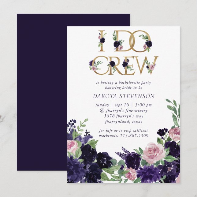 Invitation Fleurs luxuriantes | Pompe et rose Floral I Do Cre (Devant / Derrière)