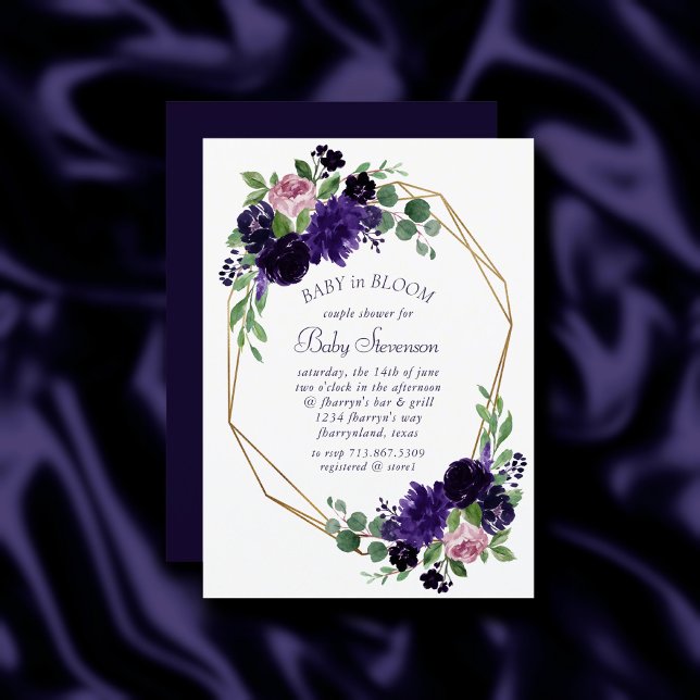 Invitation Fleurs luxuriantes | Rose violet et rose amour en  (Créateur téléchargé)