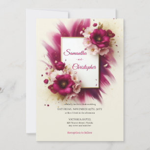 Invitation Fleurs magenta populaires et mariage à cadre doré