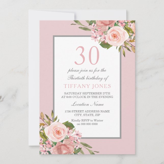 Invitation Fleurs magnifiques femmes 30e anniversaire Invitat (Devant)
