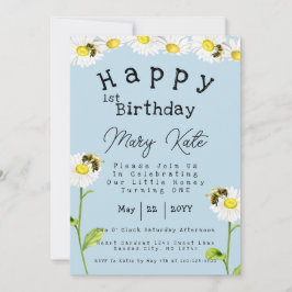 Invitation Fleurs marguerites 1er Anniversaire Miel Bee