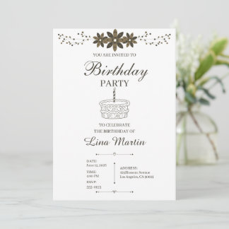 Invitation Fleurs Marron Neutre
