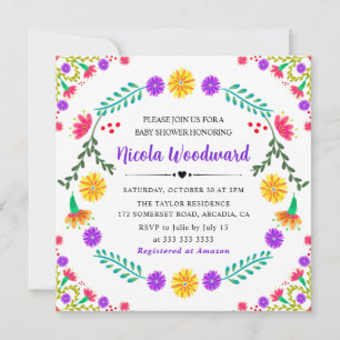 Invitation Fleurs mexicaines à l'aquarelle Baby Shower Fiesta