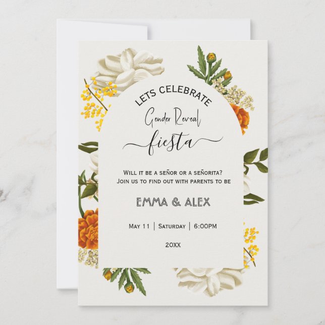 Invitation Fleurs mexicaines Cinco De Mayo Révélation de genr (Devant)