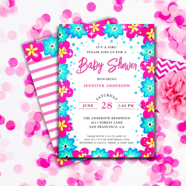 Invitation Fleurs modernes C'est un Baby shower de fille (Créateur téléchargé)