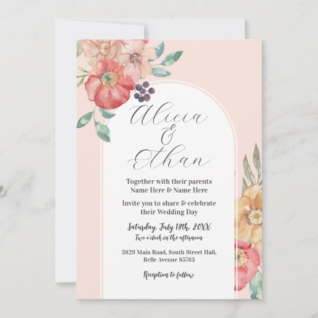 Invitation Fleurs modernes mariages Aquarelles (Devant)