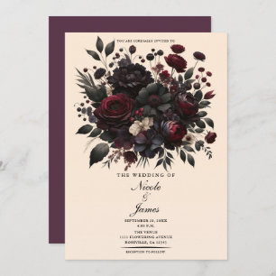 Invitation Fleurs Moody foncé Élégant Mariage à la crème flor
