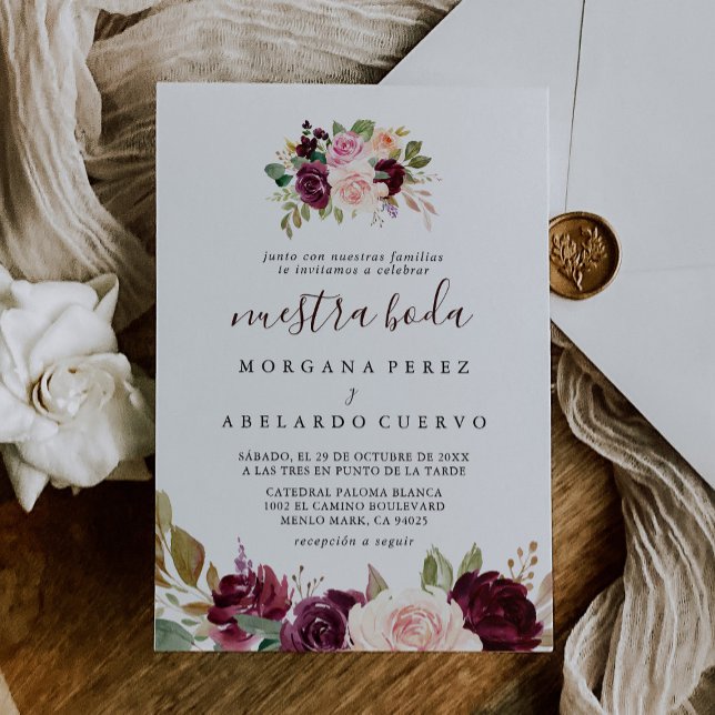 Invitation Fleurs Multicolores Élégantes Nuestra Boda (Créateur téléchargé)