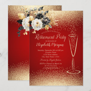 Invitation Fleurs noires Confetti Vin Verre Rouge Retraite