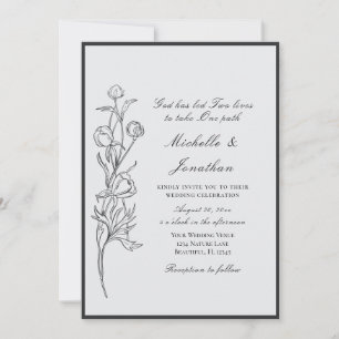 Invitation Fleurs noires dessinées à la main moderne Mariage 