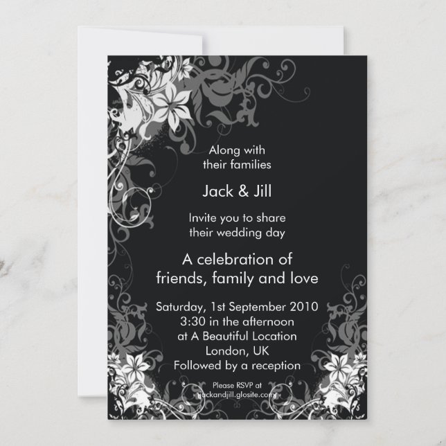 Invitation Fleurs noires et blanches 5x7 (Devant)