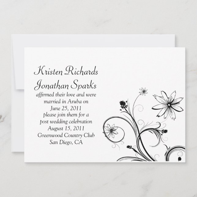 Invitation Fleurs noires et blanches Mariage Celebra (Devant)