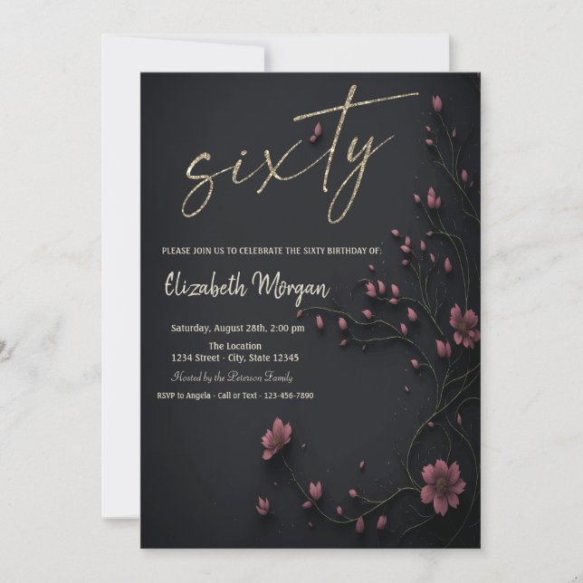 Invitation Fleurs noires gothique 60e anniversaire (Devant)