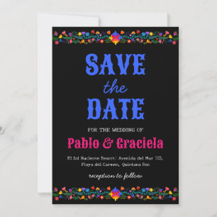 Invitation fleurs noires mexicaine enregistrer la date