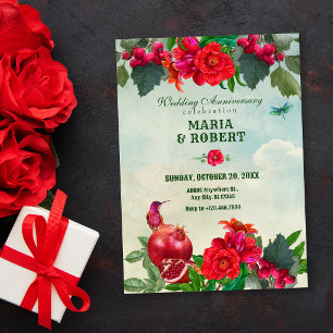 Invitation Fleurs Oiseau Rétro Anniversaire de mariage vintag