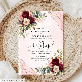 Invitation Fleurs or Boho Deep Red Blush élégant Boho