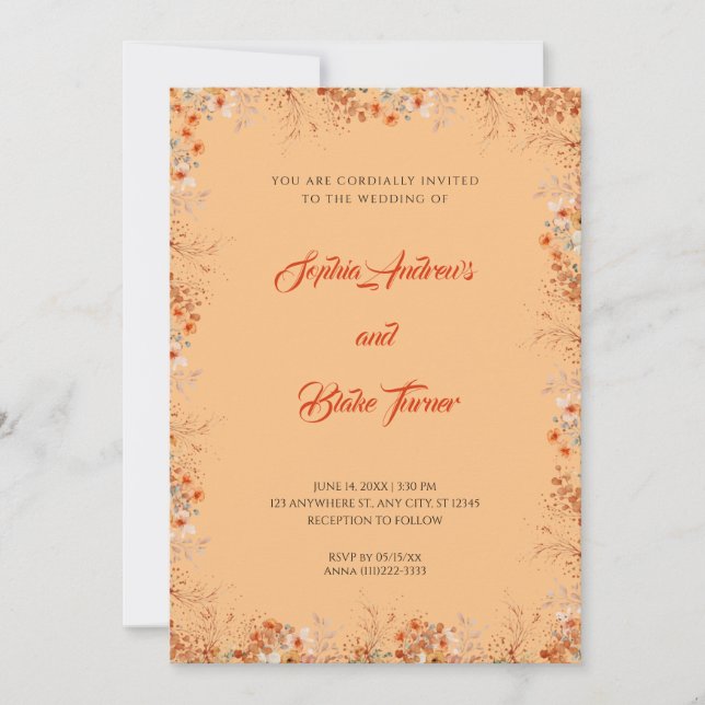 Invitation Fleurs orange délicates Joli Mariage orange (Devant)