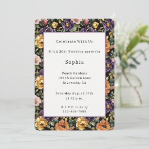 Invitation Fleurs orange rose jaune violet Anniversaire