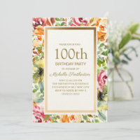 Fleurs orange rouge Vert Feuilles Or 100e annivers