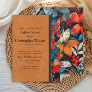 Invitation Fleurs orange sarcelle rouge vibrantes en gras