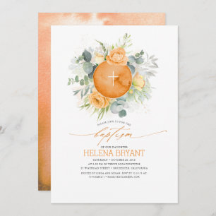 Invitation Fleurs orange Wreath Boho Fall Baptism