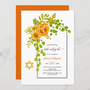 Invitation Fleurs oranges et Bat mitzvah à arc