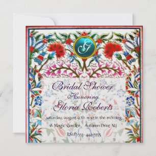 Invitation FLEURS ORIENTALES DAMASK MONOGRAM Bleu Ice
