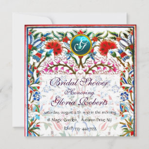 Invitation FLEURS ORIENTALES DAMASK MONOGRAM Blue Aquamarine