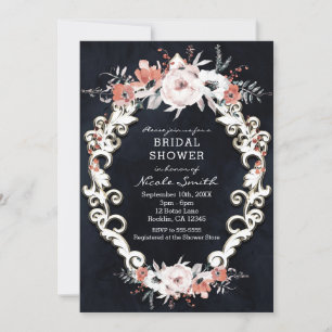 Invitation Fleurs Pâles Craie Sombre Élégant Chic Baby Shower