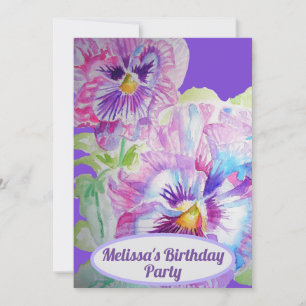 Invitation Fleurs Pansy Anniversaire Enfants Filles Violet fl
