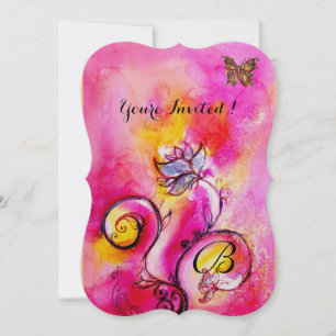 Invitation FLEURS & PAPILLONS fantaisistes rose jaune