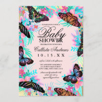 Fleurs papillons Feuille Baby shower d'aquarelle