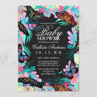 Fleurs papillons Feuille Baby shower d'aquarelle