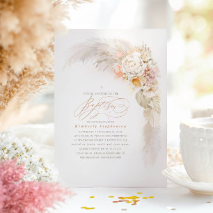 Invitation Fleurs pastel douces et Pampas Grass mignonne Bapt