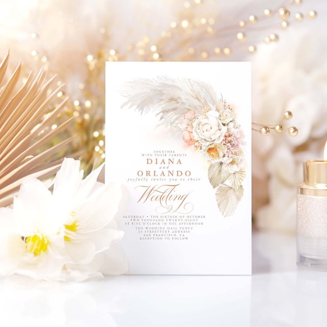 Invitation Fleurs Pastel Douces Mariage en herbe Pampas Botan (Boho Exotic Wedding Invitations)