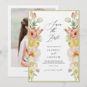 Invitation Fleurs Pastel en Blush et Peach Enregistrer la dat