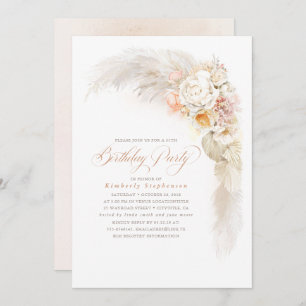 Invitation Fleurs Pastel et Pampas Grass Boho Anniversaire