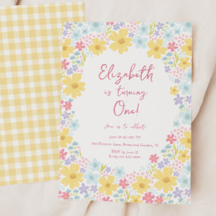 Invitation Fleurs pastel sauvages 1er anniversaire