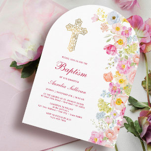 Invitation Fleurs pastel vives Arche Baptême