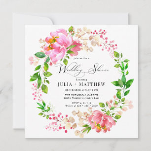 Invitation Fleurs Peintes à la Main   Fête de Mariage Couronn