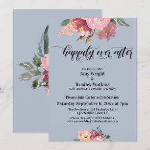 Invitation Fleurs Peintes en Rose Heureuses à Tout Jamais Ble