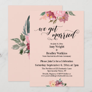 Invitation Fleurs Peintes en Rose Nous nous sommes mariés Scr