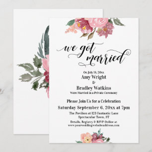 Invitation Fleurs Peintes en Rose Nous nous sommes Mariés Typ